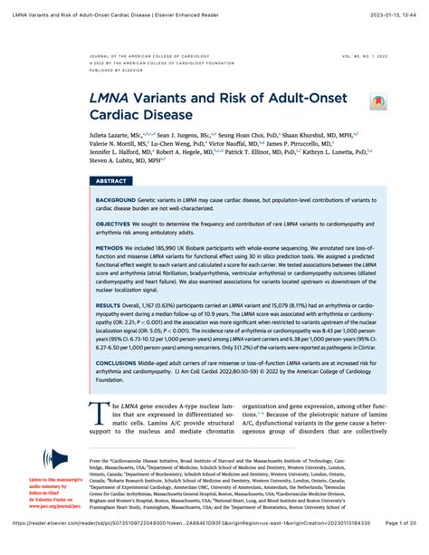 <i>LMNA</i> Variants and Risk of Adult.